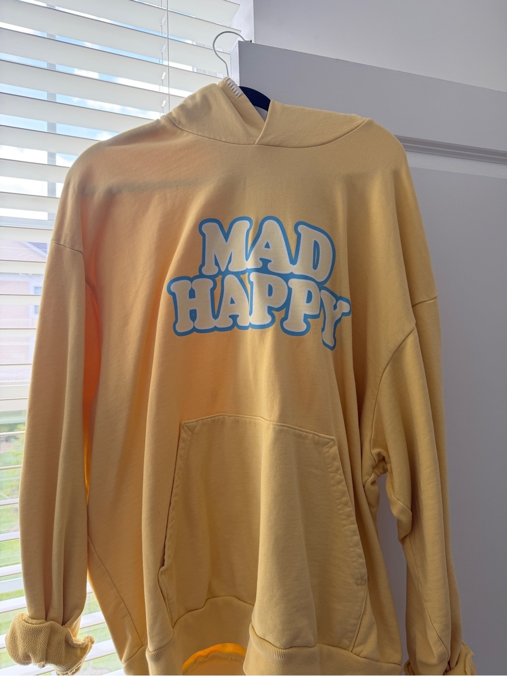 Madhappy Yellow Crewneck Hoodie with Blue Logo